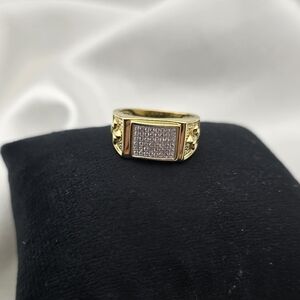 Elegant Gold Over Sterling Silver 925 CZ Pavé Fleur De Lis Ring